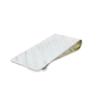 Silver Diagonal Line Engraved Money Clip