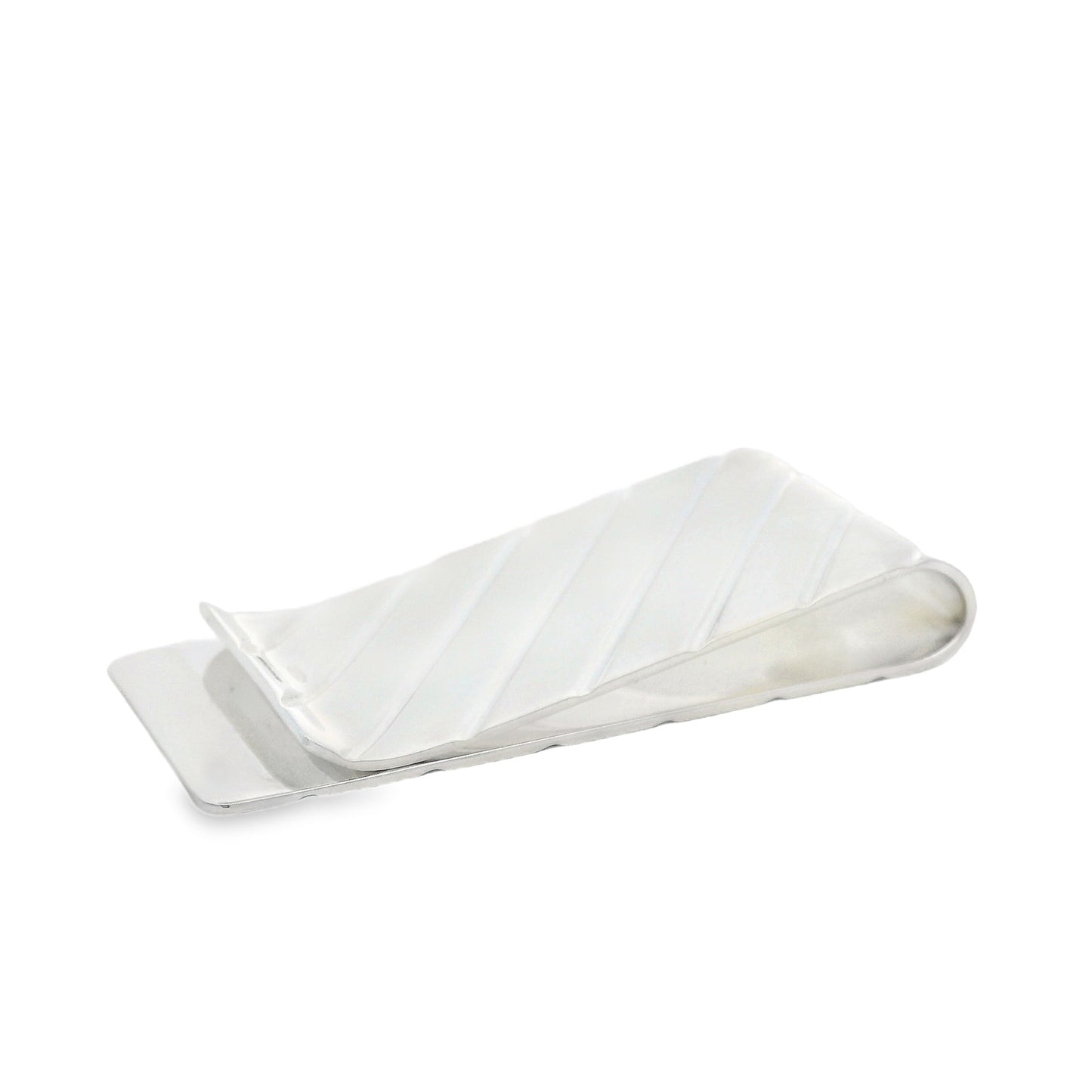 Silver Diagonal Line Engraved Money Clip