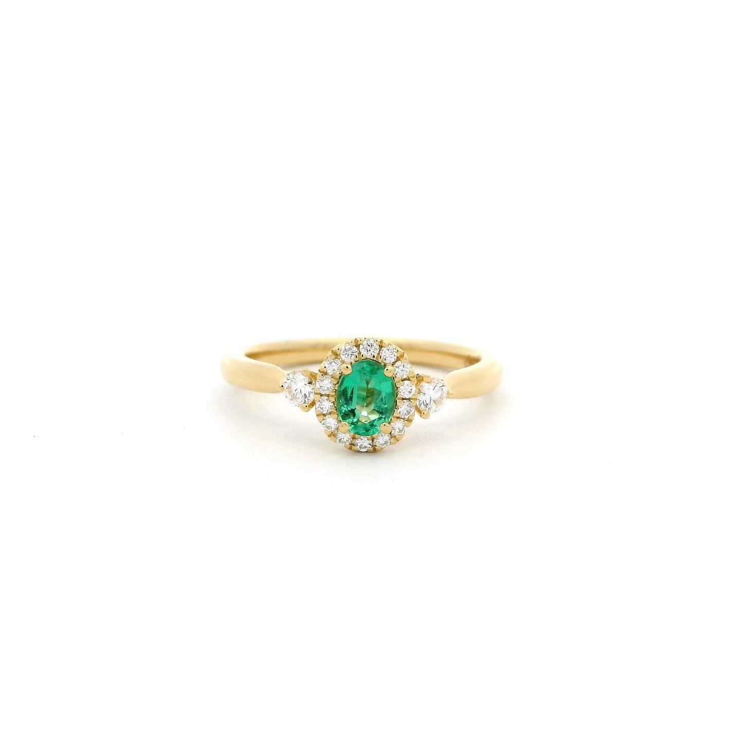 Oval Emerald And Round Diamond Cluster Ring