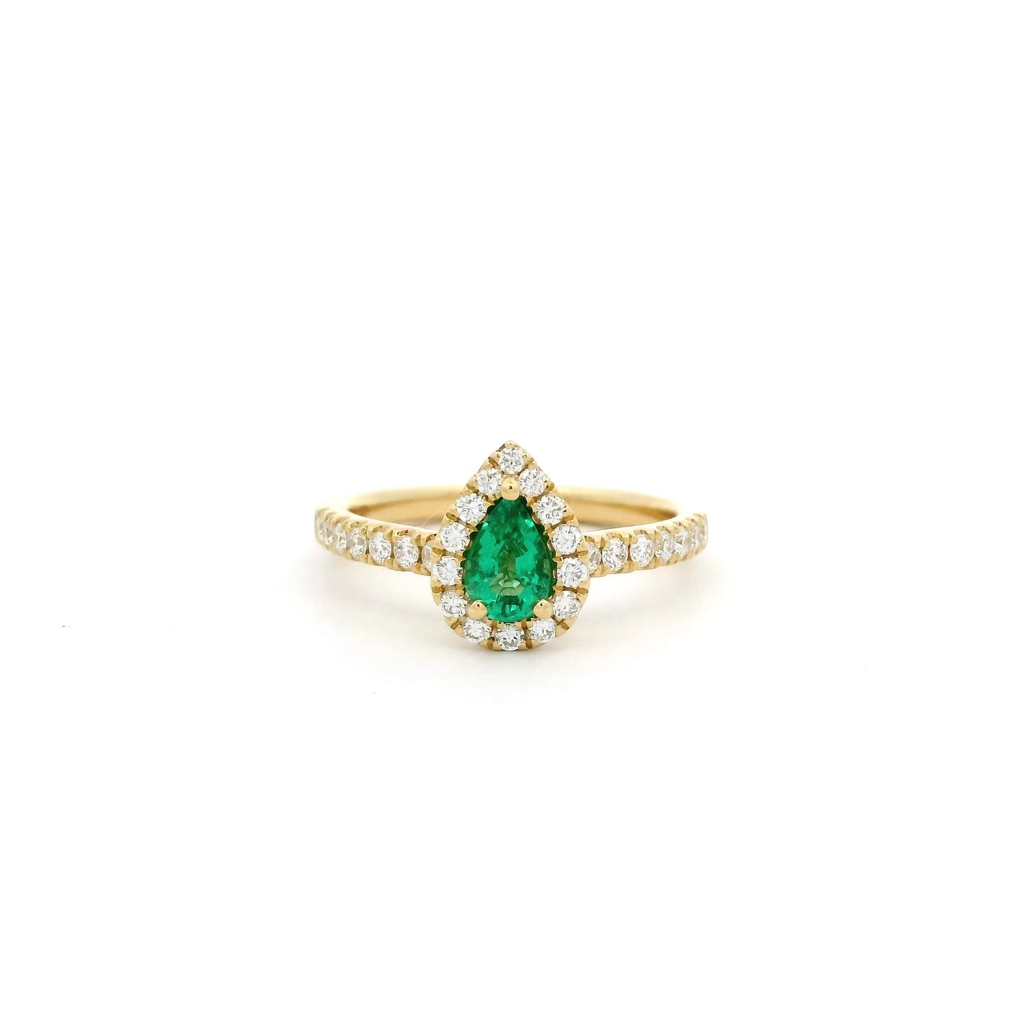 0.38ct Pear Cut Emerald And Round Diamond Cluster Ring