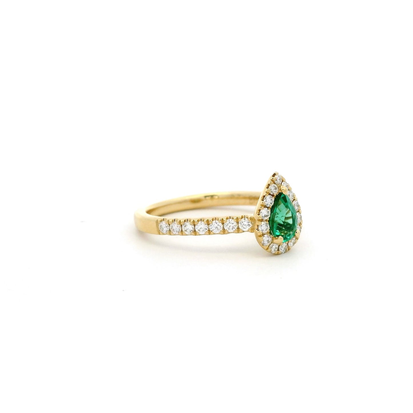 0.38ct Pear Cut Emerald And Round Diamond Cluster Ring