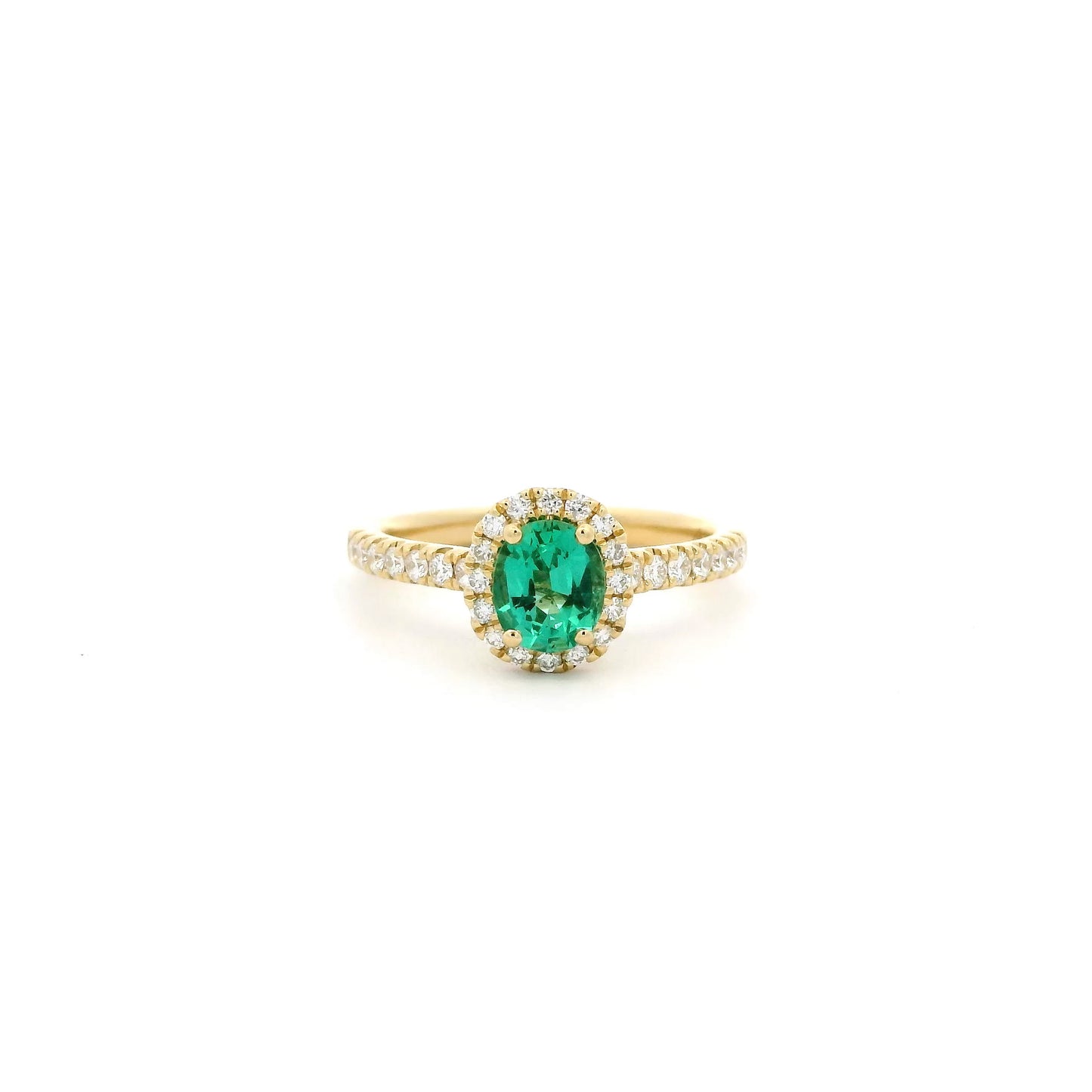0.64ct Oval Emerald And Round Diamond Cluster Ring