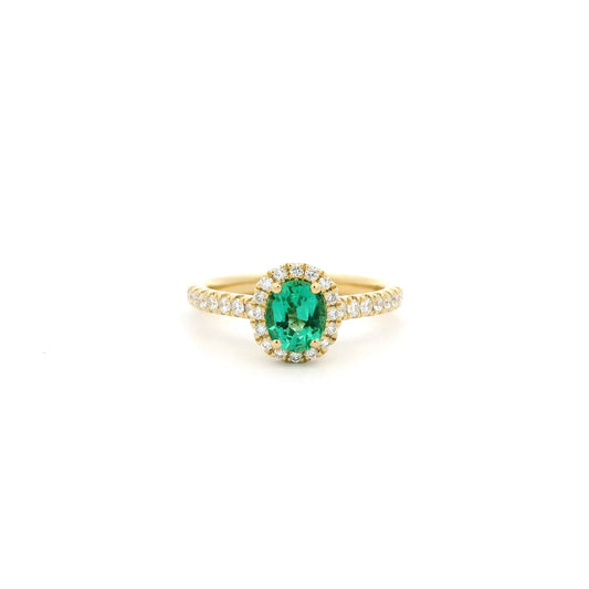 0.64ct Oval Emerald And Round Diamond Cluster Ring