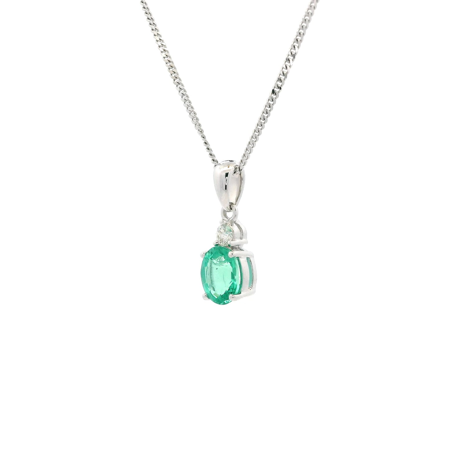 0.61ct Oval Emerald And Round Diamond Pendant