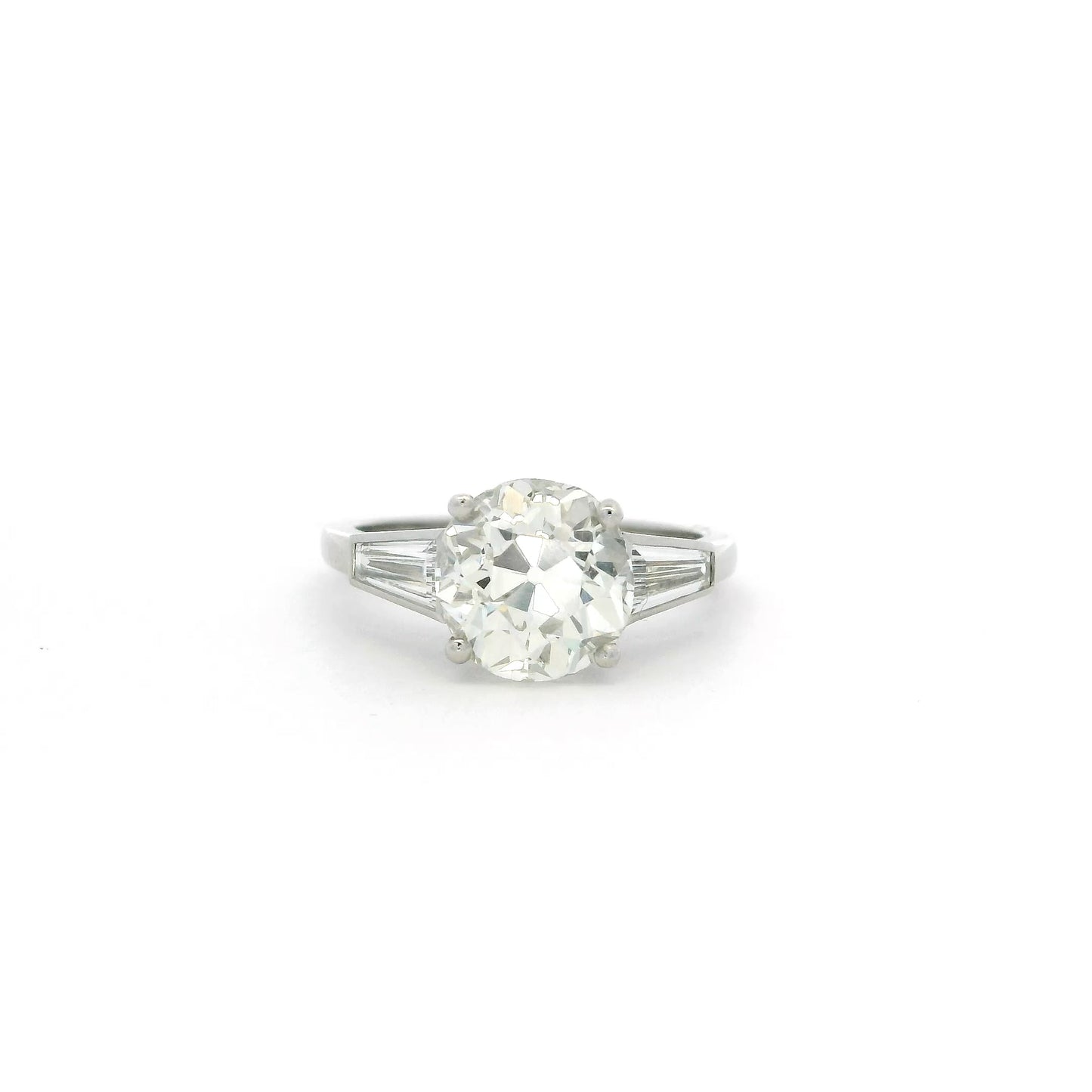 2.90ct Old Cut Diamond Solitaire Ring With Tapered Baguette Diamond Shoulders