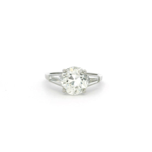 2.90ct Old Cut Diamond Solitaire Ring With Tapered Baguette Diamond Shoulders