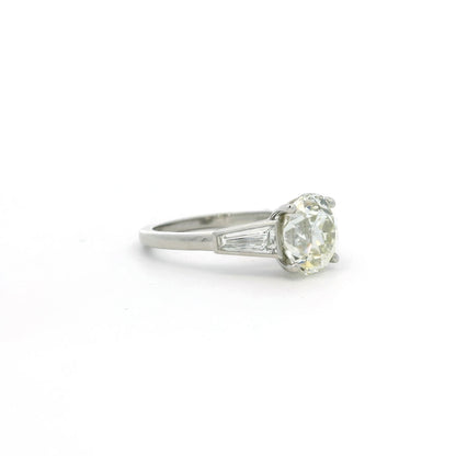 2.90ct Old Cut Diamond Solitaire Ring With Tapered Baguette Diamond Shoulders