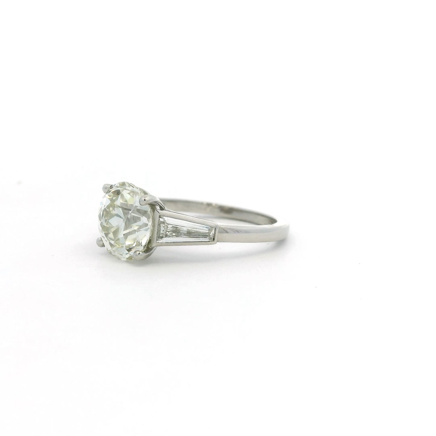 2.90ct Old Cut Diamond Solitaire Ring With Tapered Baguette Diamond Shoulders