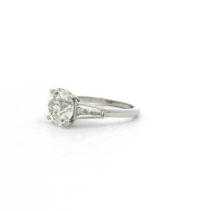 2.90ct Old Cut Diamond Solitaire Ring With Tapered Baguette Diamond Shoulders