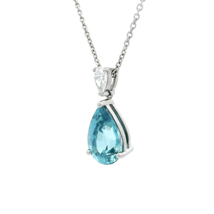 6.07ct Pear On Pear Blue Zircon And Diamond Pendant