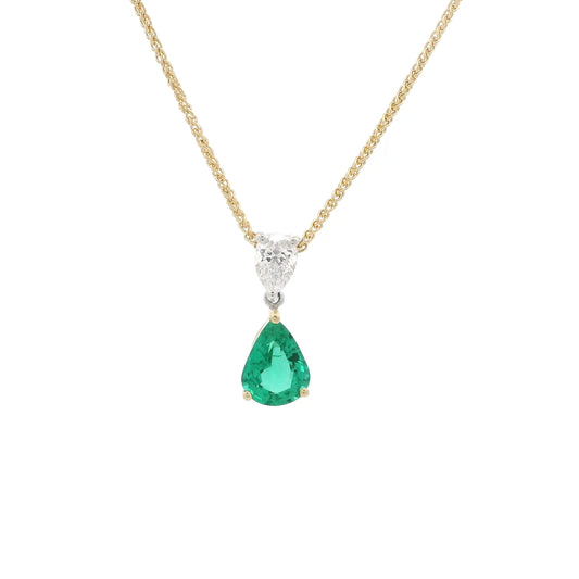 0.94ct Pear on Pear Emerald And Diamond Pendant