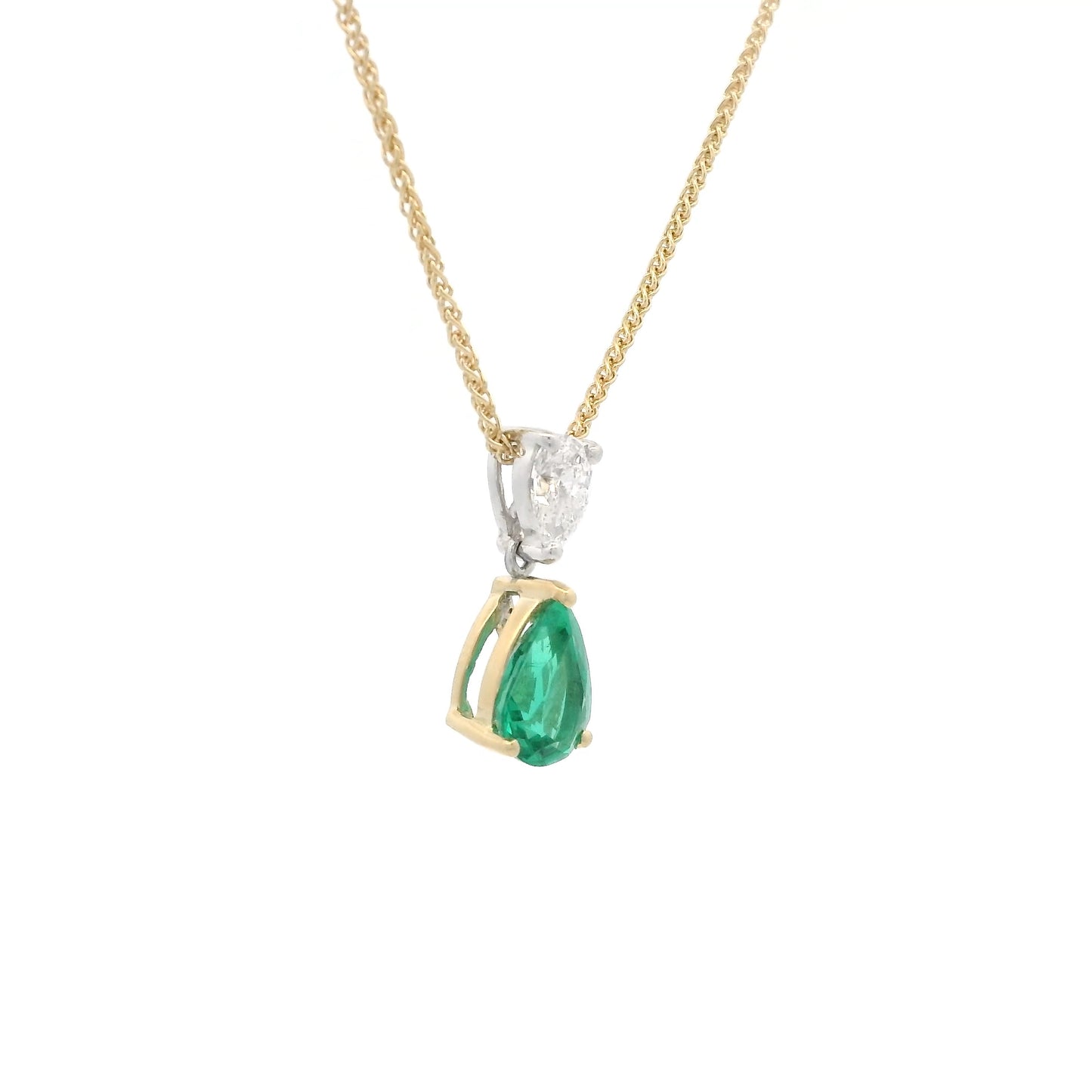 0.94ct Pear on Pear Emerald And Diamond Pendant