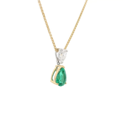 0.94ct Pear on Pear Emerald And Diamond Pendant