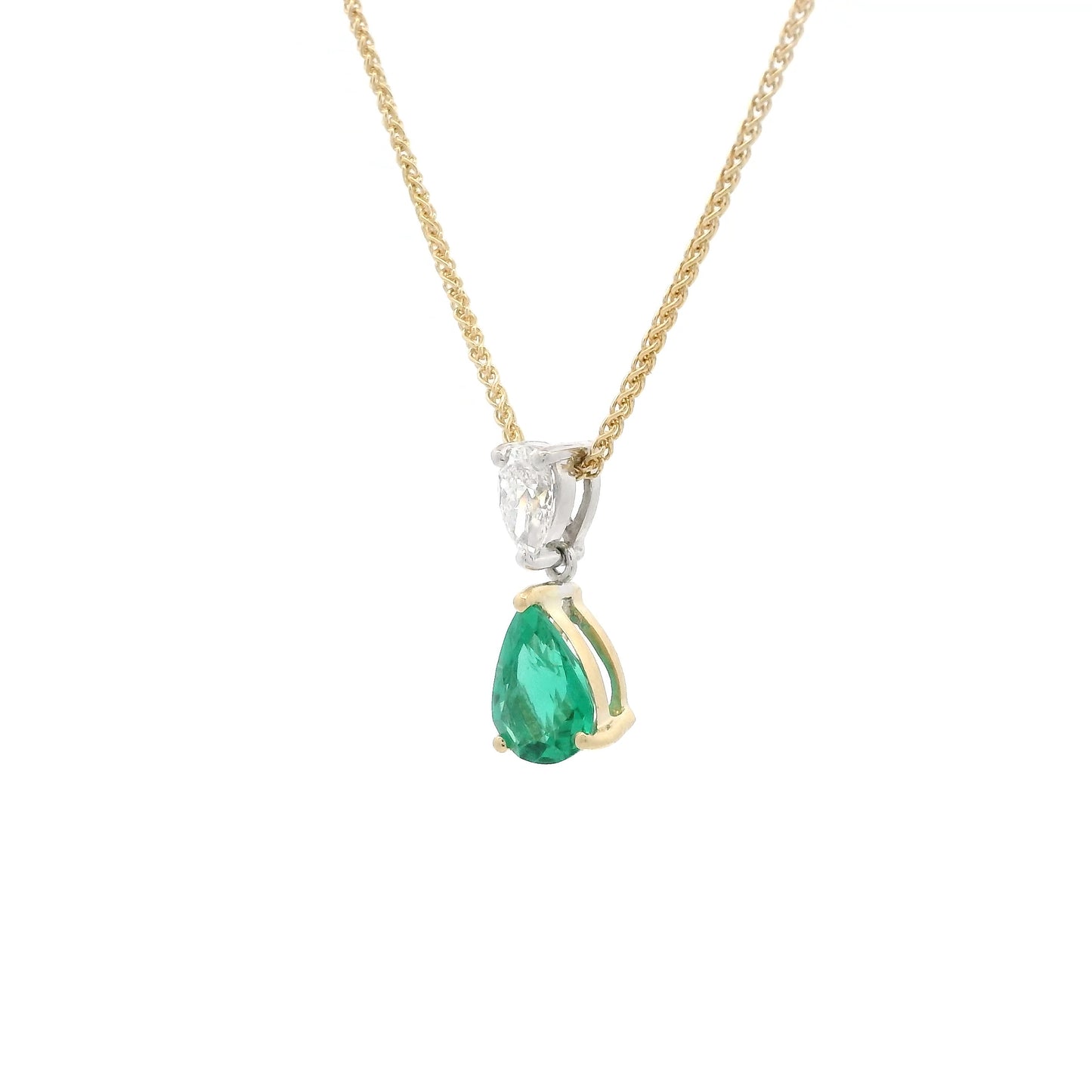 0.94ct Pear on Pear Emerald And Diamond Pendant