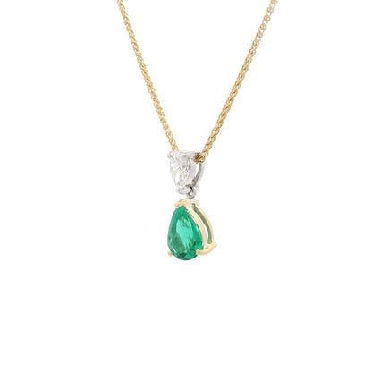 0.94ct Pear on Pear Emerald And Diamond Pendant