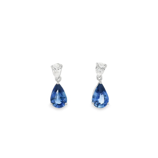 2.57ct Pear On Pear Sapphire And Diamond Drop Earrings