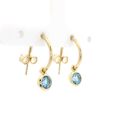 0.92ct Round Aquamarine Drop On Hoop Earrings