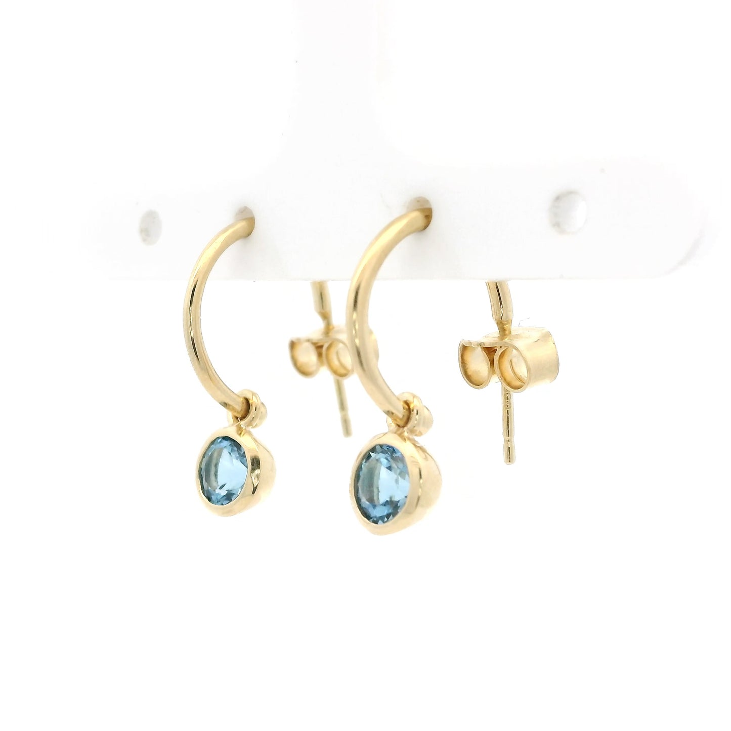 0.92ct Round Aquamarine Drop On Hoop Earrings
