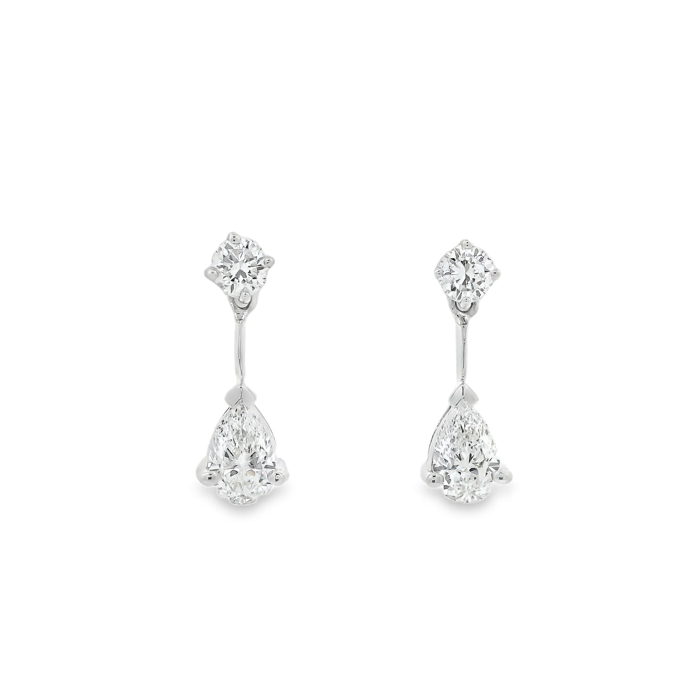 1.45ct Pear And Round Diamond Bar Drop Earrings