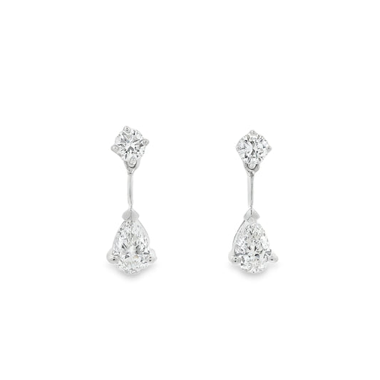1.45ct Pear And Round Diamond Bar Drop Earrings