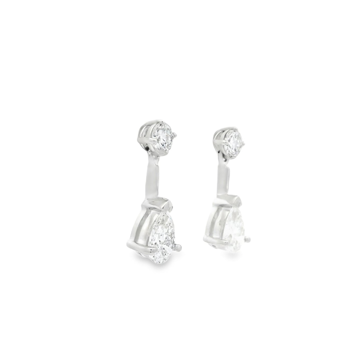 1.45ct Pear And Round Diamond Bar Drop Earrings