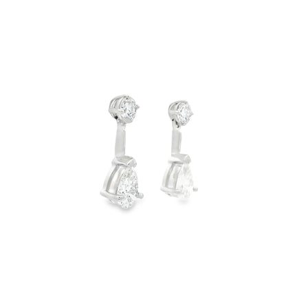 1.45ct Pear And Round Diamond Bar Drop Earrings