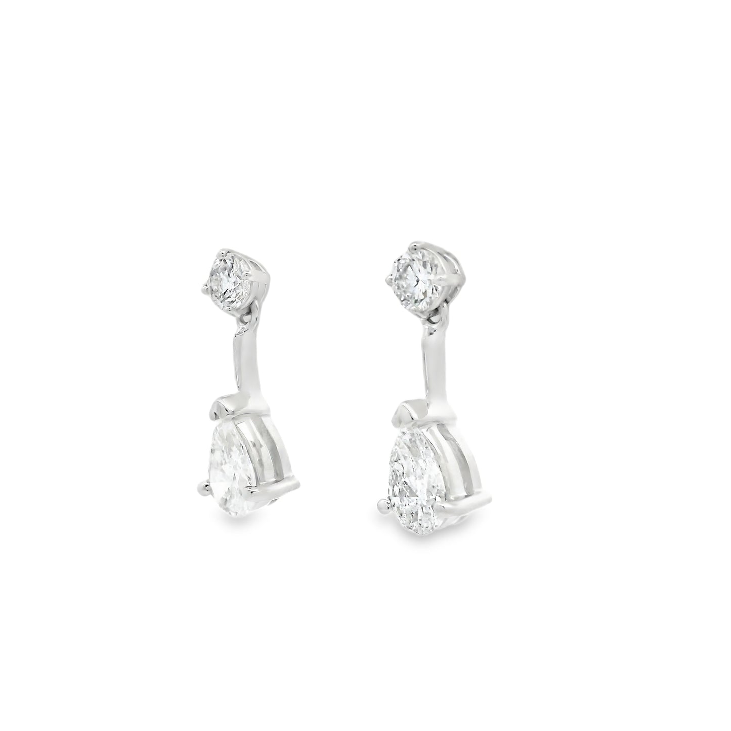 1.45ct Pear And Round Diamond Bar Drop Earrings
