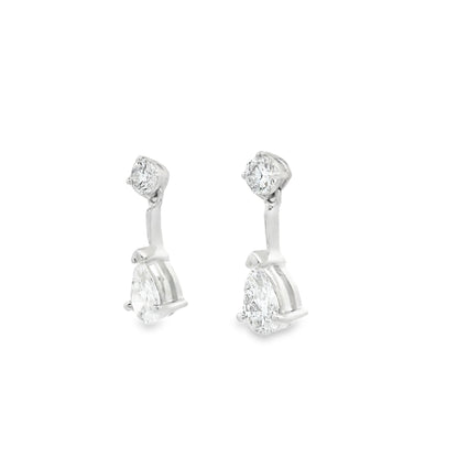 1.45ct Pear And Round Diamond Bar Drop Earrings