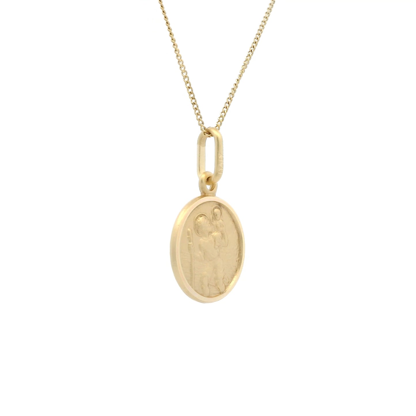Yellow Gold Bordered Round 13mm Saint Christopher Pendant