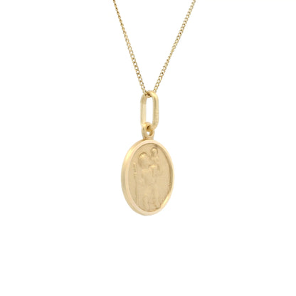 Yellow Gold Bordered Round 13mm Saint Christopher Pendant