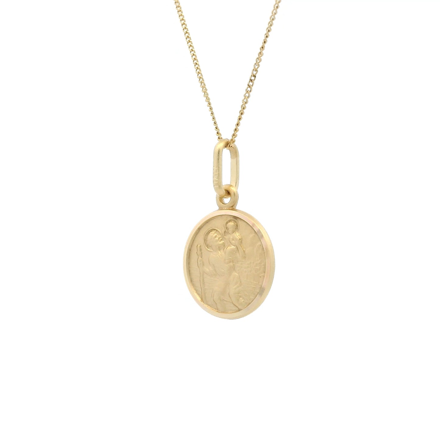Yellow Gold Bordered Round 13mm Saint Christopher Pendant