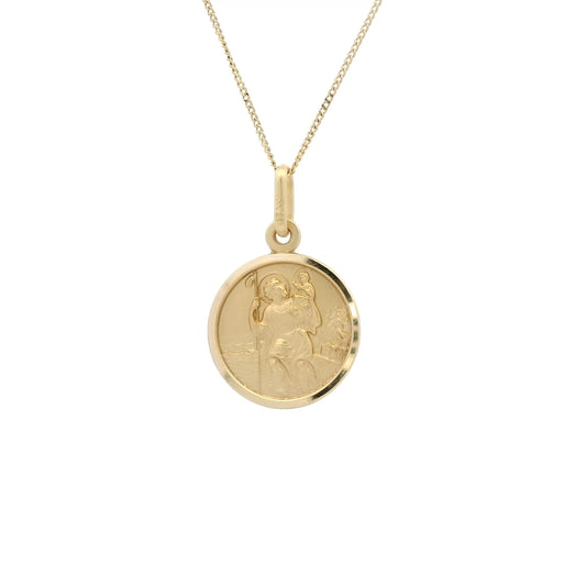 18ct Gold Bordered Round 15mm Saint Christopher Pendant