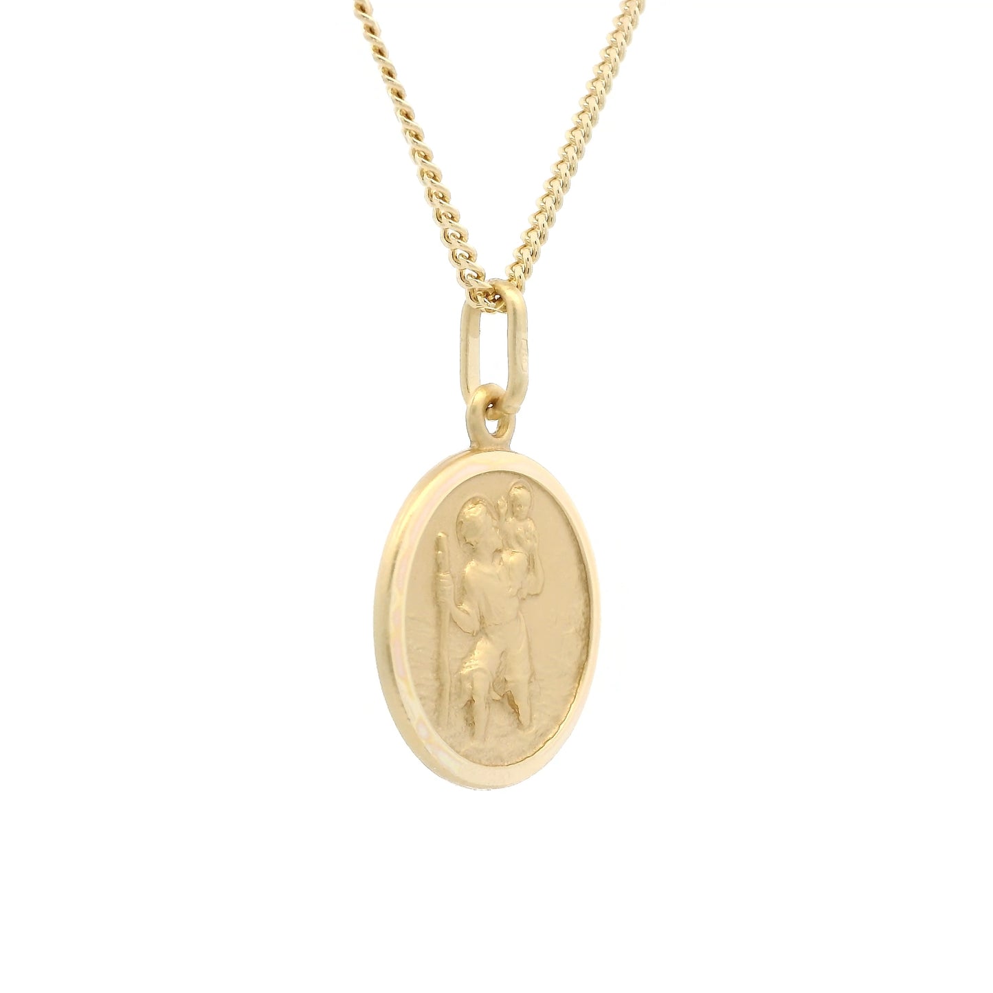 Yellow Gold Bordered Round 17mm Saint Christopher Pendant