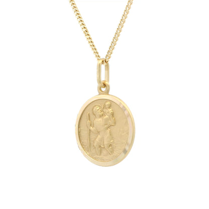 Yellow Gold Bordered Round 17mm Saint Christopher Pendant