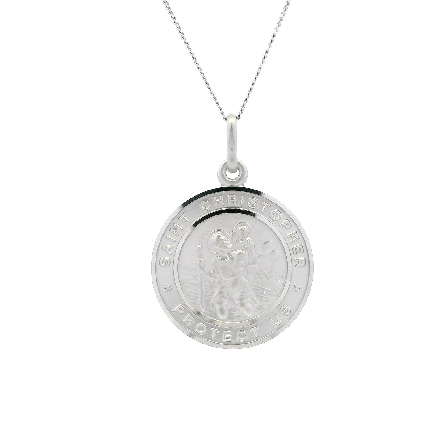 18ct Gold Bordered With Writing Round 19mm Saint Christopher Pendant