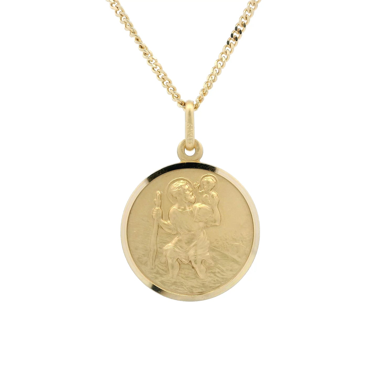 Yellow Gold Bordered Round 19mm Saint Christopher Pendant