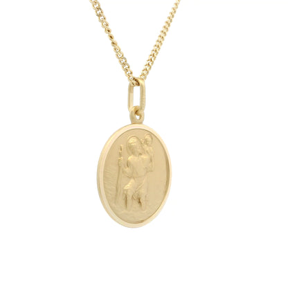 Yellow Gold Bordered Round 19mm Saint Christopher Pendant