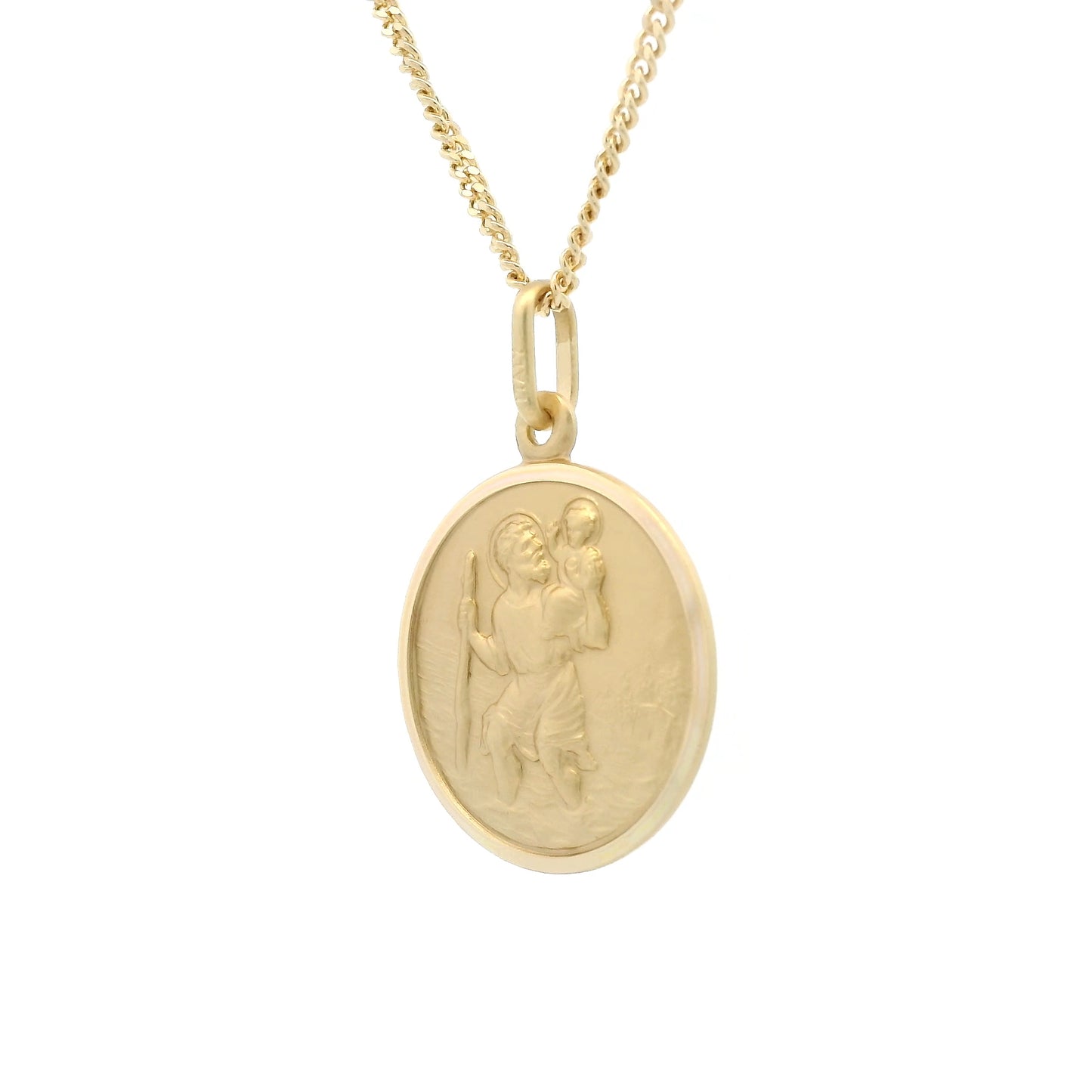 Yellow Gold Bordered Round 19mm Saint Christopher Pendant