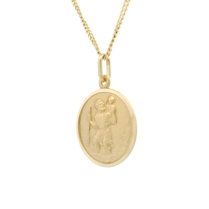 Yellow Gold Bordered Round 19mm Saint Christopher Pendant
