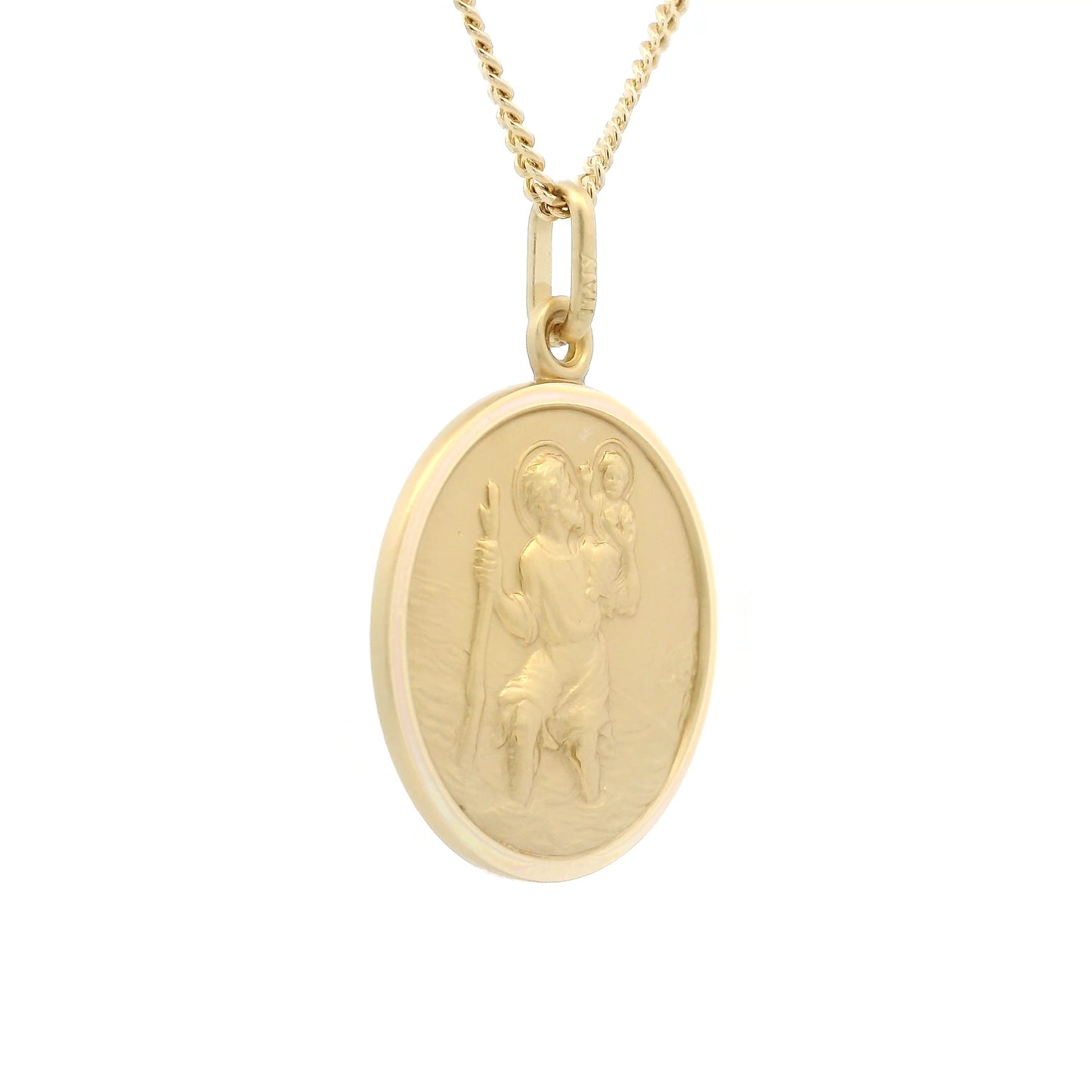 Yellow Gold Bordered Round 21mm Saint Christopher Pendant
