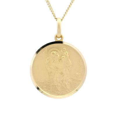 Yellow Gold Bordered Round 23mm Saint Christopher Pendant