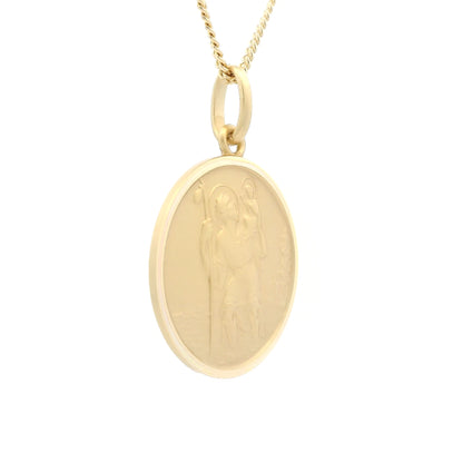 Yellow Gold Bordered Round 23mm Saint Christopher Pendant