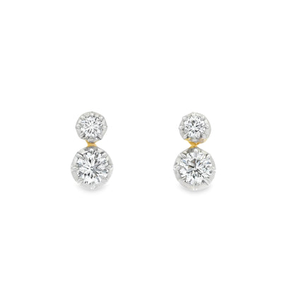 Round Diamond Two Stone Georgian Style Drop Earrings