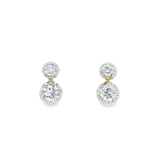 Round Diamond Two Stone Georgian Style Drop Earrings