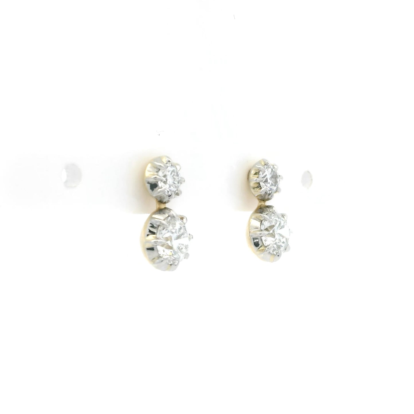 Round Diamond Two Stone Georgian Style Drop Earrings