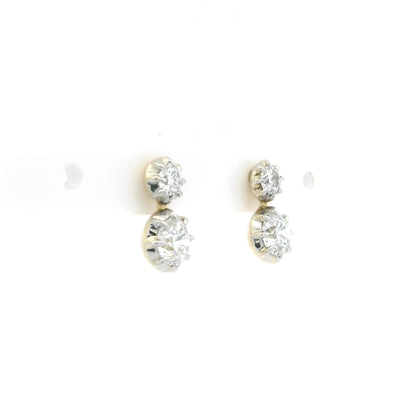 Round Diamond Two Stone Georgian Style Drop Earrings