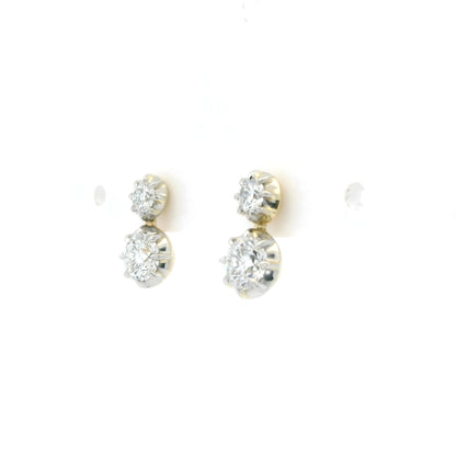 Round Diamond Two Stone Georgian Style Drop Earrings