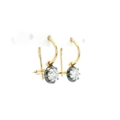 Round Diamond Georgian Style Drop Hoop Earrings