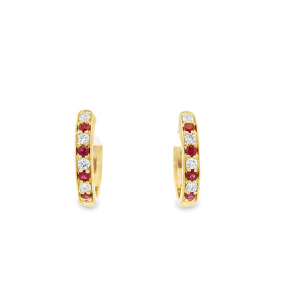 0.18ct Round Ruby And Diamond Hoop Earrings