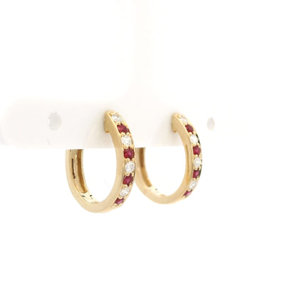 0.18ct Round Ruby And Diamond Hoop Earrings
